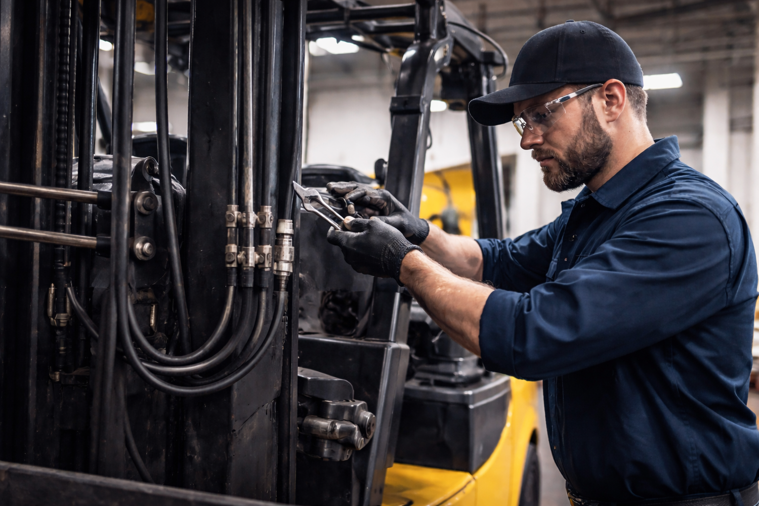 AAA Forklifts technician working on hydraulics
