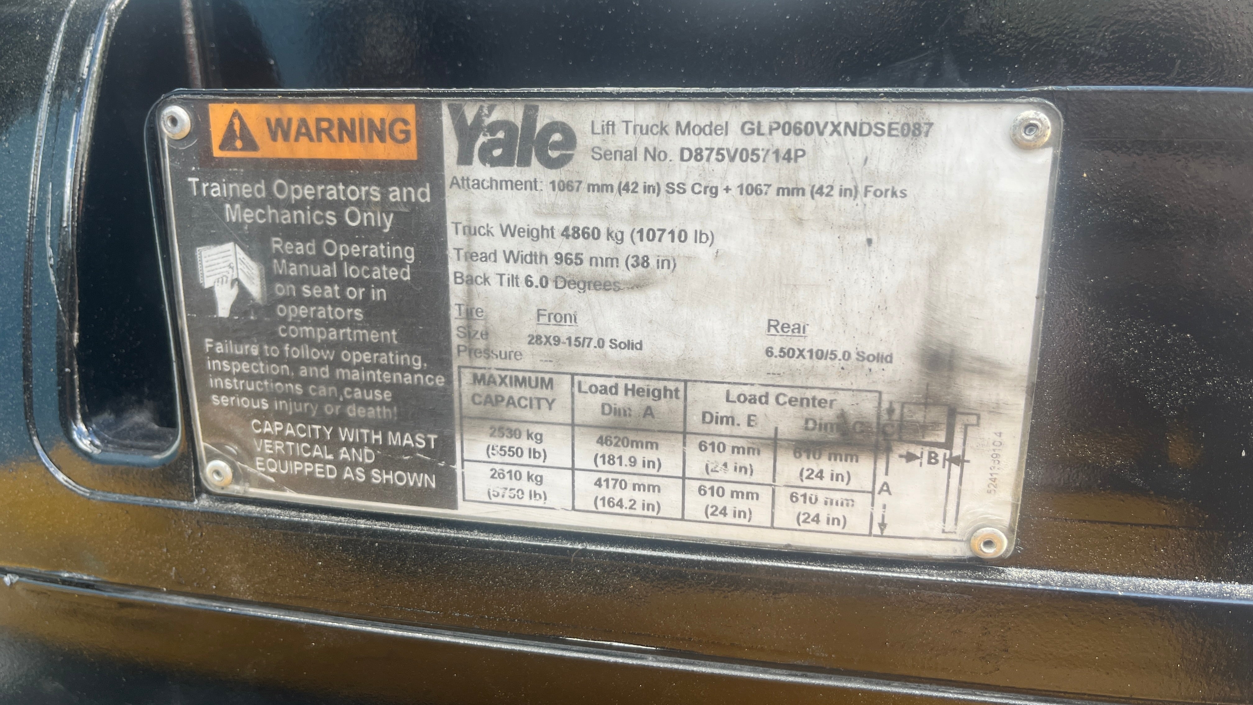 2016 Yale GLP060VX 6000 lb. LPG Forklift w/ Sideshift 189"H