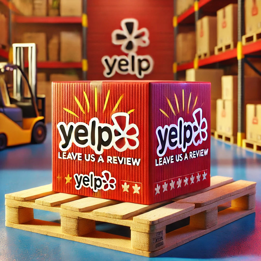 yelp review box on pallet