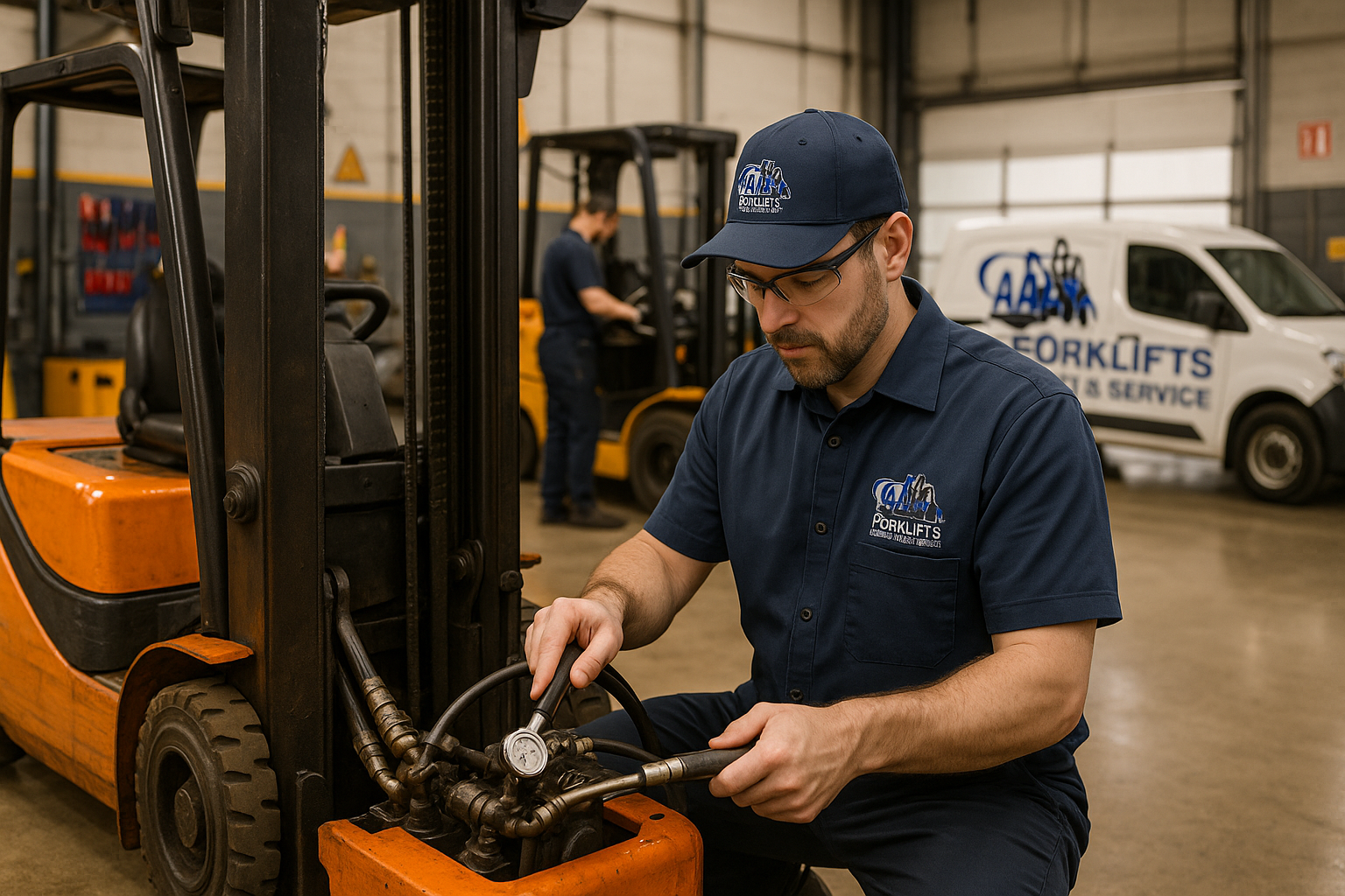 aaa forklifts technician working on hydraulics