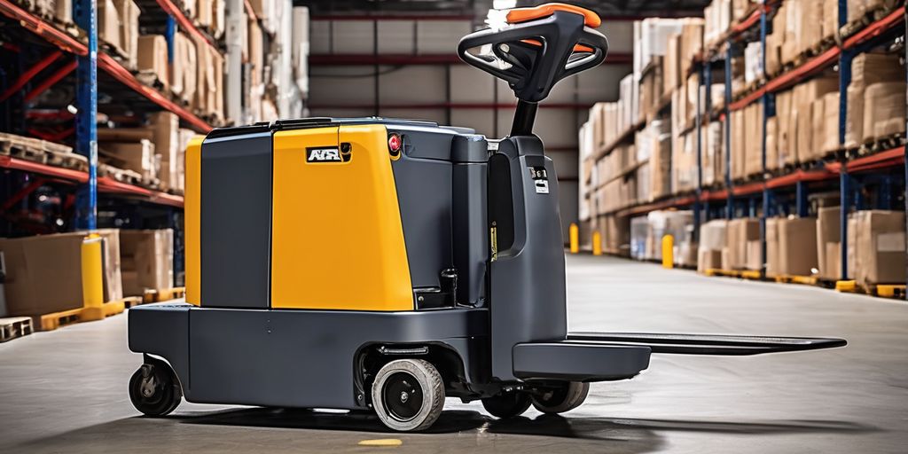 electric pallet jack in a warehouse