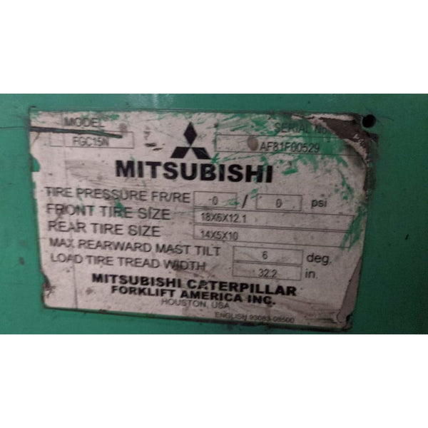 2005 Mitsubishi FGC15N 35000 lb. LPG Forklift w/ Sideshift 187H - Forklifts