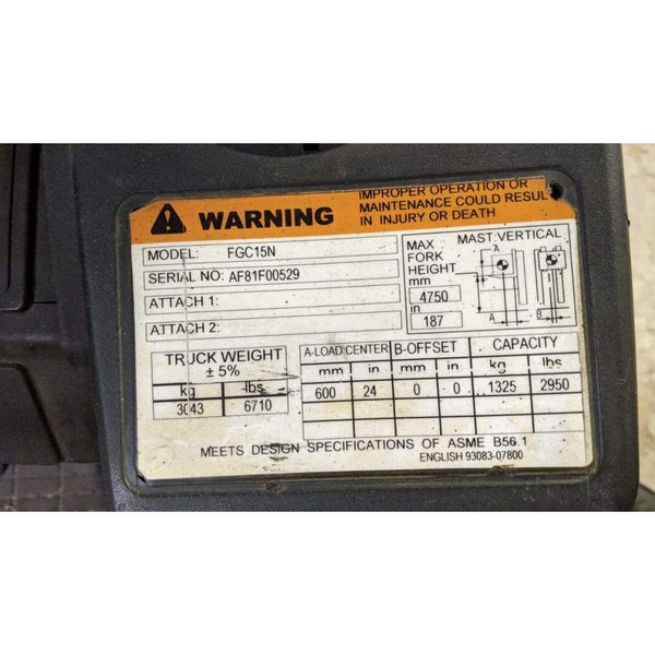 2005 Mitsubishi FGC15N 35000 lb. LPG Forklift w/ Sideshift 187H - Forklifts