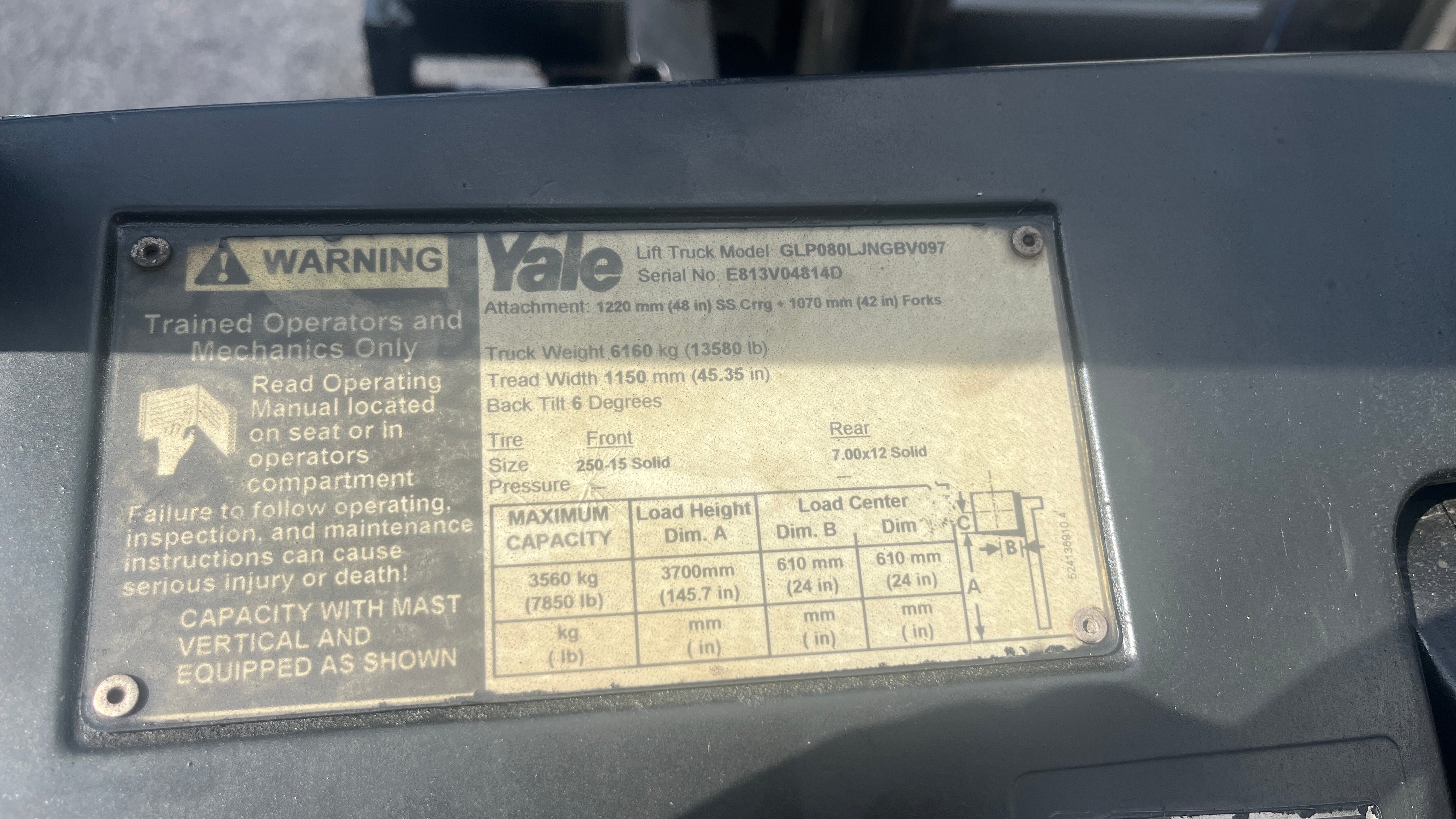 2006 Yale GLP080LJ 8,000 lb. LPG Forklift w/ Sideshift 173"H