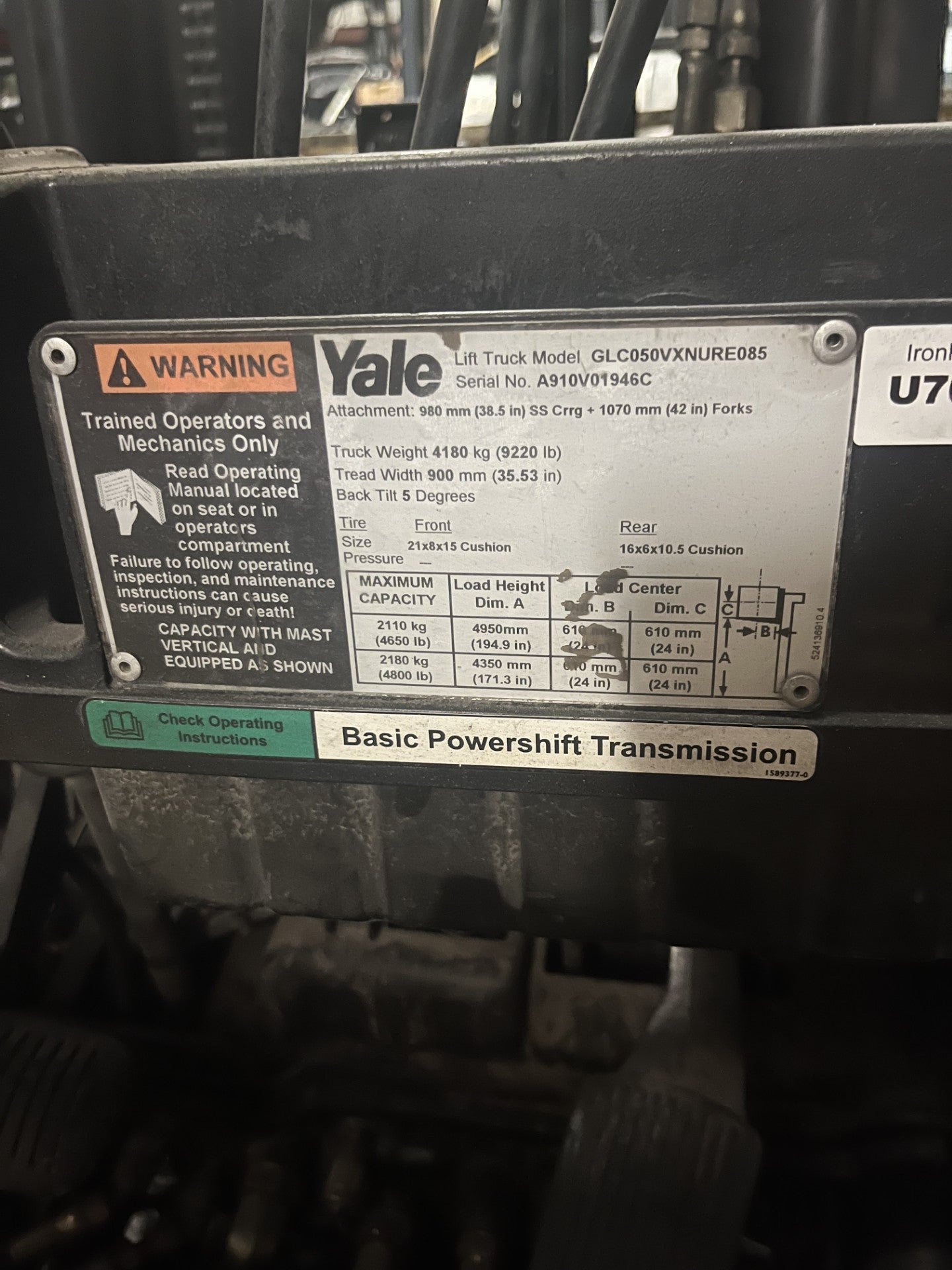 2005 Yale GLC050VX 5000 lb. LPG Forklift w/ Sideshift 194"H
