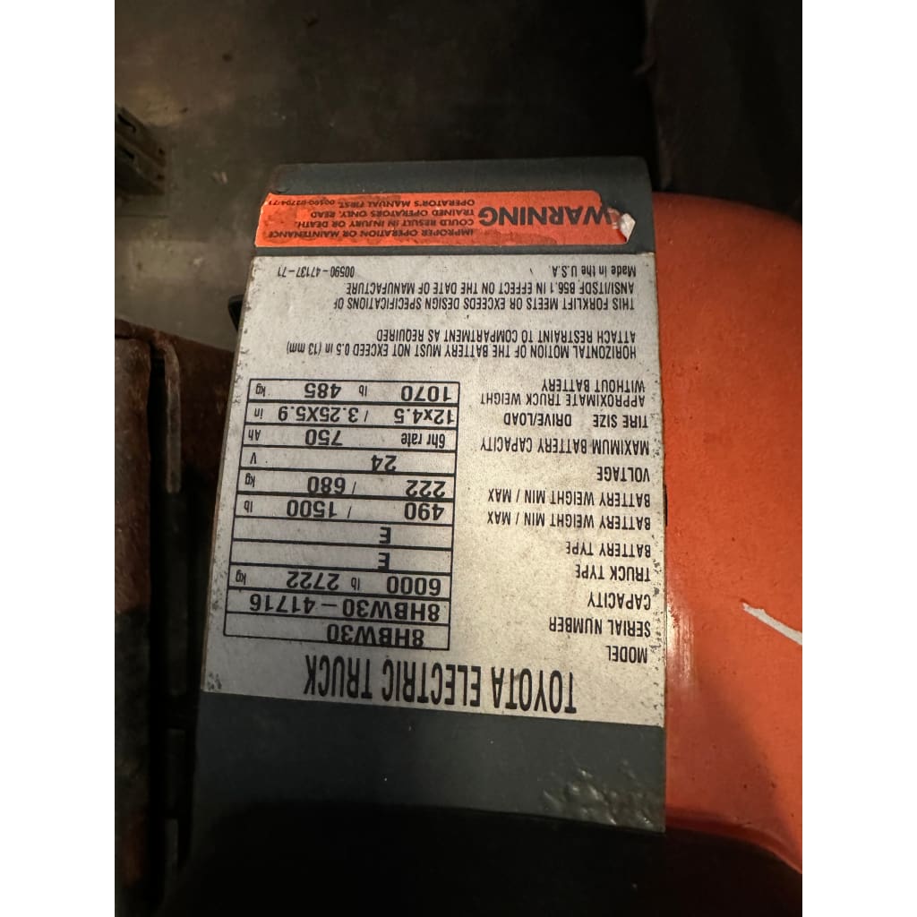 Toyota 8HBW30 6000 lbs Electric Pallet Jack Cushion Tires - Forklifts