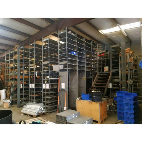 2-Level Industrial Mezzanine Shelving w/ Stairs & Shelves 25 ft x 25 ft x 16 ft 625sf