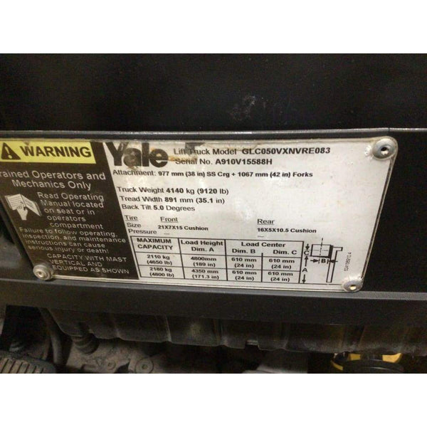 2015 Yale 5000 lb. LPG (Propane) Forklift w/ Sideshift 185 - Forklifts