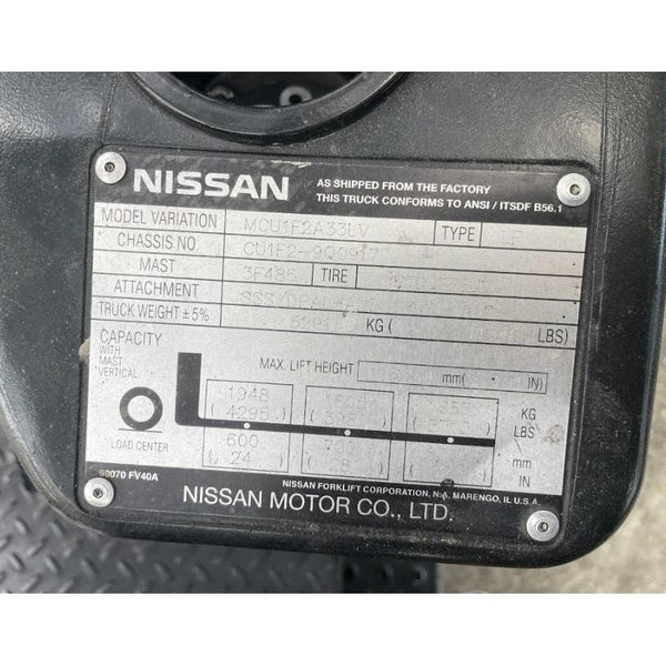 2009 Nissan MCU1F2A33LV 6500 lb. LPG Forklift w/ SideShift 191H - Forklifts