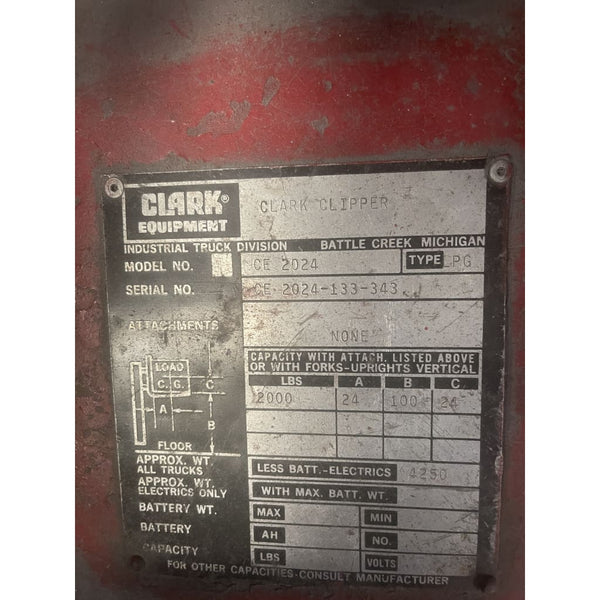 Clark Clipper CE2024 2000 lb. LPG Forklift w/ Cushion Tires 100H - Forklifts