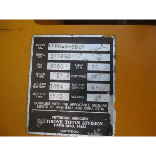 Pettibone Mercury PPW-H-6024 Electric 24V Battery Pallet Jack 6000LBS WORKS GOOD - Forklifts